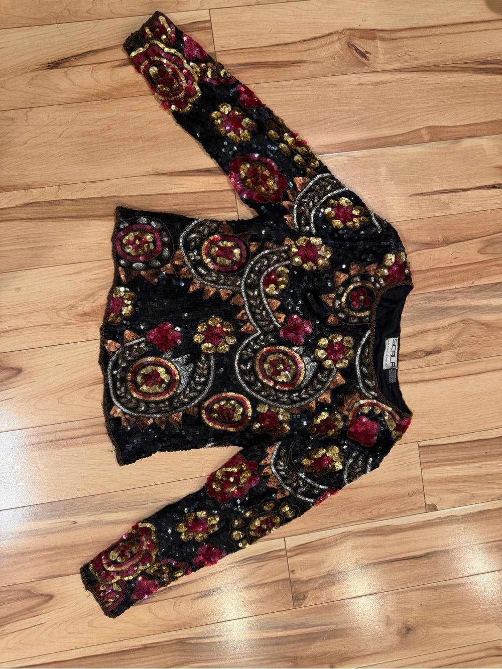 SCALA Silk Beaded Sequin Art Deco Top Black Gold Burgundy Est. SMALL/MEDIUM - Picture 15 of 15